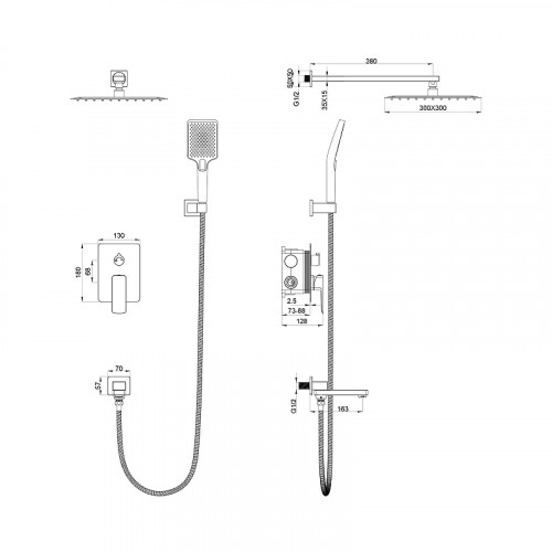 Душевая система Oliveeka D OL-939003-MB цвет Черный матовый
