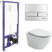 Комплект унитаза Ceramicanova Uno Rimless CN11001 с инсталляцией Berges Novum L3 040213 с сиденьем Микролифт и клавишей смыва Хром фарфор подвесной