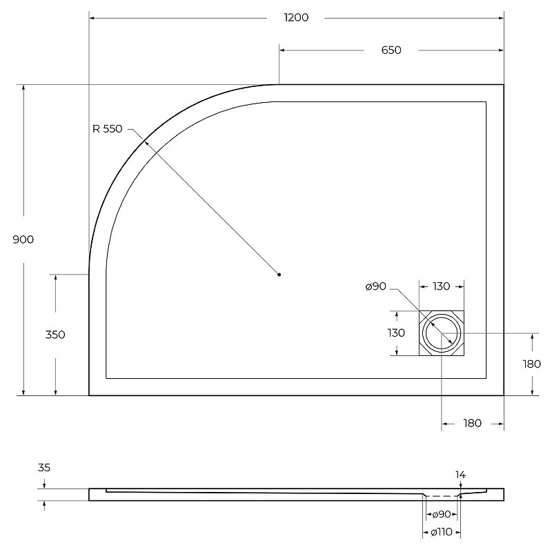 Душевой поддон из искусственного камня BelBagno Uno 120x90 L TRAY-MR-UNO-RH-120/90-550-35-W-L Белый