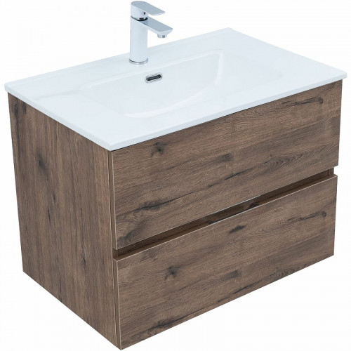 Тумба под раковину Aquanet Алвита New 70 334185 подвесная Дуб веллингтон табак МДФ / ЛДСП