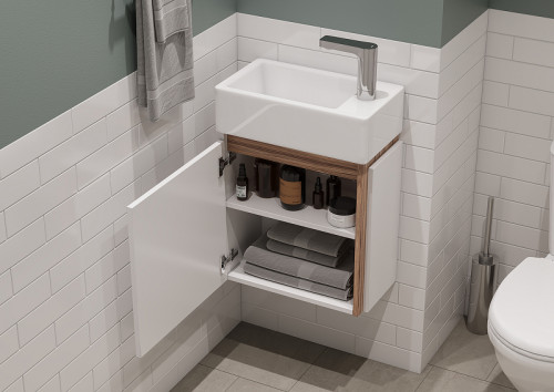 Тумба под раковину Aquaton Эклипс М 45 L 1A172801EK49L подвесная Белый Эбони светлый МДФ / ЛДСП