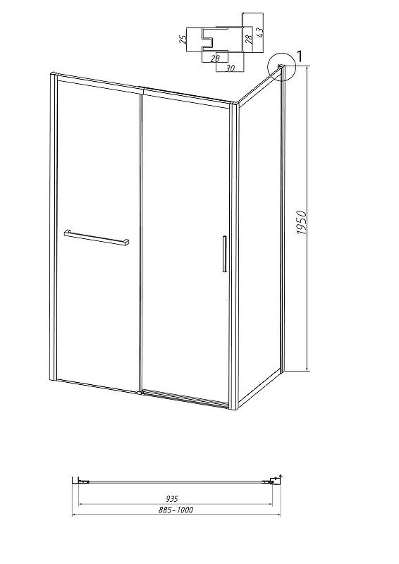 Душевая стенка Grossman Style 100 200.K33.05.100.10.02 профиль Хром стекло шиншилла