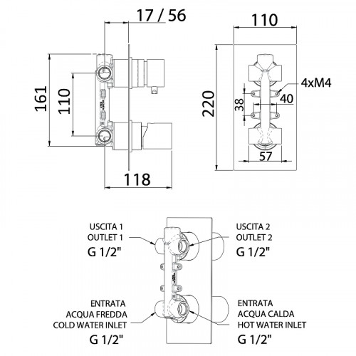 Смеситель для душа Remer Edge EG592 Хром латунь встраиваемый