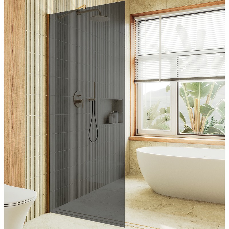 Душевая перегородка Maybah Glass MGD-693-3ш 890x1950 в широком профиле Золото стекло графитовое
