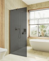 Душевая перегородка Maybah Glass MGD-693-3ш 890x1950 в широком профиле Золото стекло графитовое