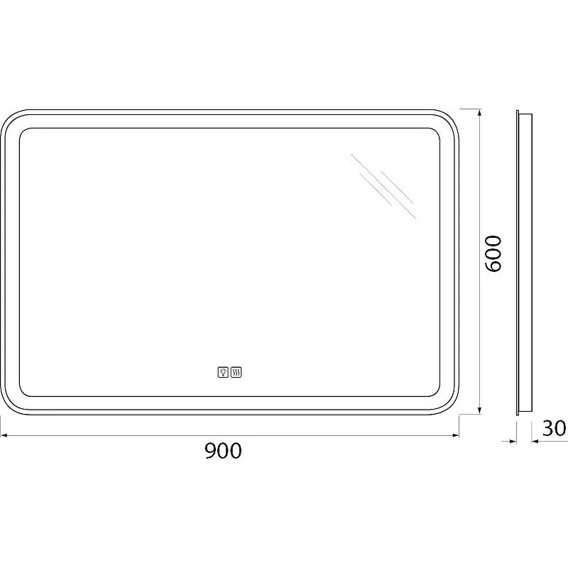 Зеркало BelBagno Marino 90 SPC-MAR-900-600-LED-TCH-WARM с подсветкой с подогревом С сенсорным выключателем стекло
