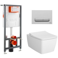Комплект унитаза с инсталляцией Vitra Metropole 9820B003-7201 с сиденьем Микролифт и клавишей смыва Хром матовый фарфор подвесной