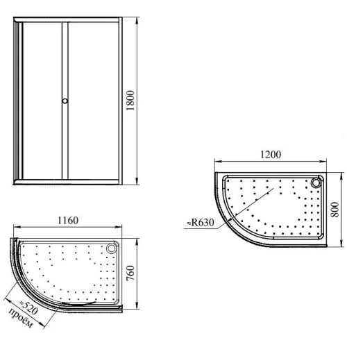 Душевой уголок Radomir Соул 2 120x80 R 1-03-6-2-0-0090 профиль Черный стекло прозрачное