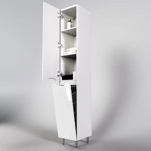 Шкаф пенал Style Line Марелла 30 L Люкс Plus СС-00002428 с бельевой корзиной Белый глянец антискрейтч МДФ / ЛДСП