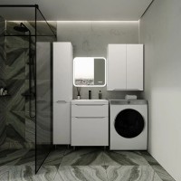 Шкаф пенал Style Line Марелла 30 L Люкс Plus СС-00002428 с бельевой корзиной Белый глянец антискрейтч МДФ / ЛДСП