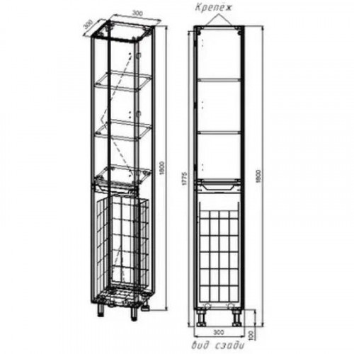 Шкаф пенал Style Line Марелла 30 L Люкс Plus СС-00002428 с бельевой корзиной Белый глянец антискрейтч МДФ / ЛДСП