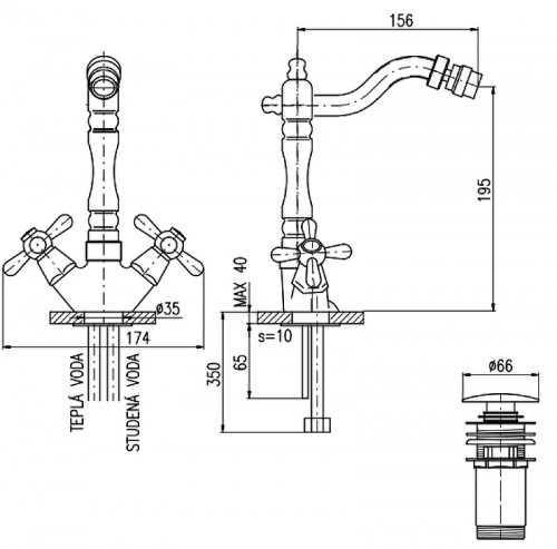 Смеситель для биде Rav Slezak Morava retro MK121.5/9SM Бронза латунь