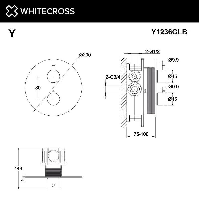 Смеситель для душа Whitecross Y brushed gold Y1236GLB. с термостатом цвет Золото брашированное