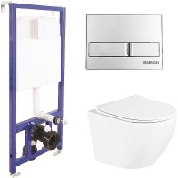 Комплект унитаза BelBagno Uno BB3105CHR/SC с инсталляцией Berges Novum L3 040213 с сиденьем Микролифт и клавишей смыва Хром фаянс подвесной