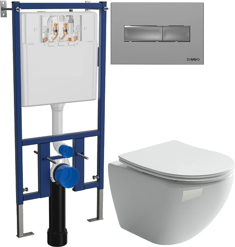 Комплект унитаза DIWO Ceramicanova Metropol CN4002 с сиденьем с инсталляцией DIWO 4501 с клавишей смыва цвет Матовый хром