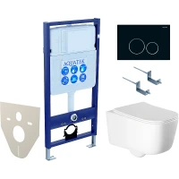 Комплект унитаза с инсталляцией Aquatek Set Aquatek Лугано-020 4в1 с сиденьем Микролифт и Черной матовой клавишей смыва фарфор подвесной