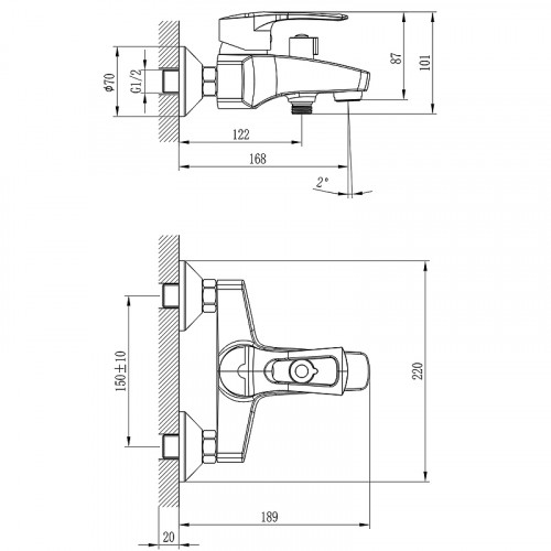Смеситель для ванны Rossinka T40-31 Хром латунь на стену