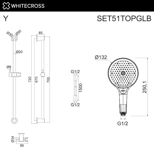 Душевой гарнитур Whitecross Y brushed gold SET51TOPGLB цвет Золото брашированное