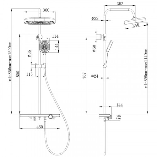 Душевая система ESKO ST350 Хром пластик на стену