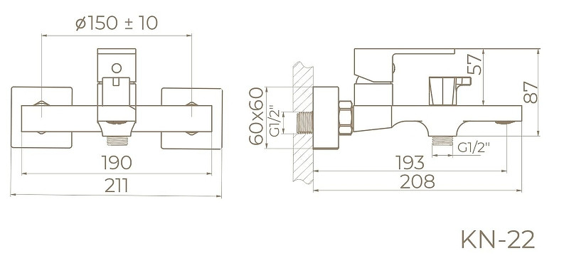 Смеситель для ванны Knotlor Stable KN-22/BL цвет Черный матовый
