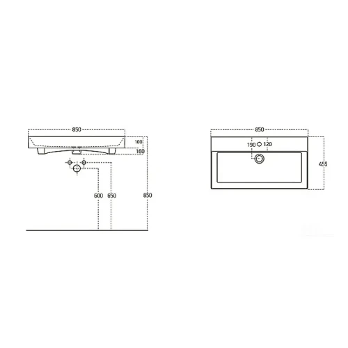 Раковина Allen Brau Sanovit Slim Synergy 85 17085-KL Белая фарфор полувстраиваемая