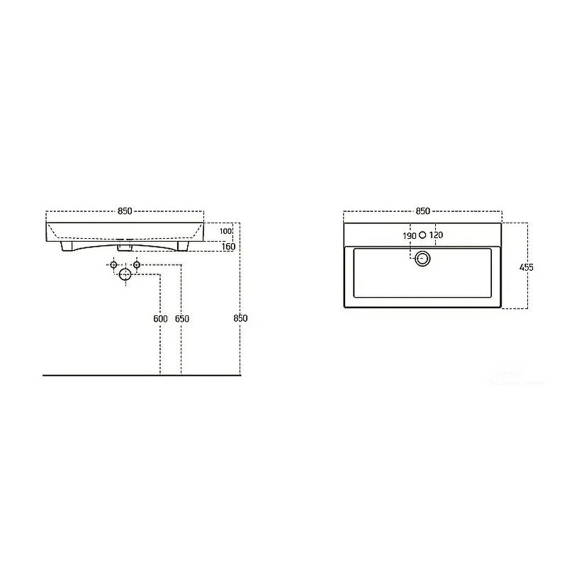 Раковина Allen Brau Sanovit Slim Synergy 85 17085-KL Белая фарфор полувстраиваемая