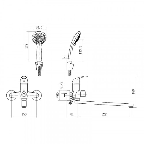 Смеситель для ванны Fashun A2215N универсальный цвет Хром