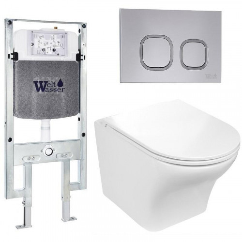 Комплект унитаза с инсталляцией WeltWasser AMBERG 497 ST + ODENBACH 004 GL-WT + AMBERG RD-CR 10000006740 цвет Белый глянцевый с сиденьем Микролифт и клавишей смыва цвет Хром