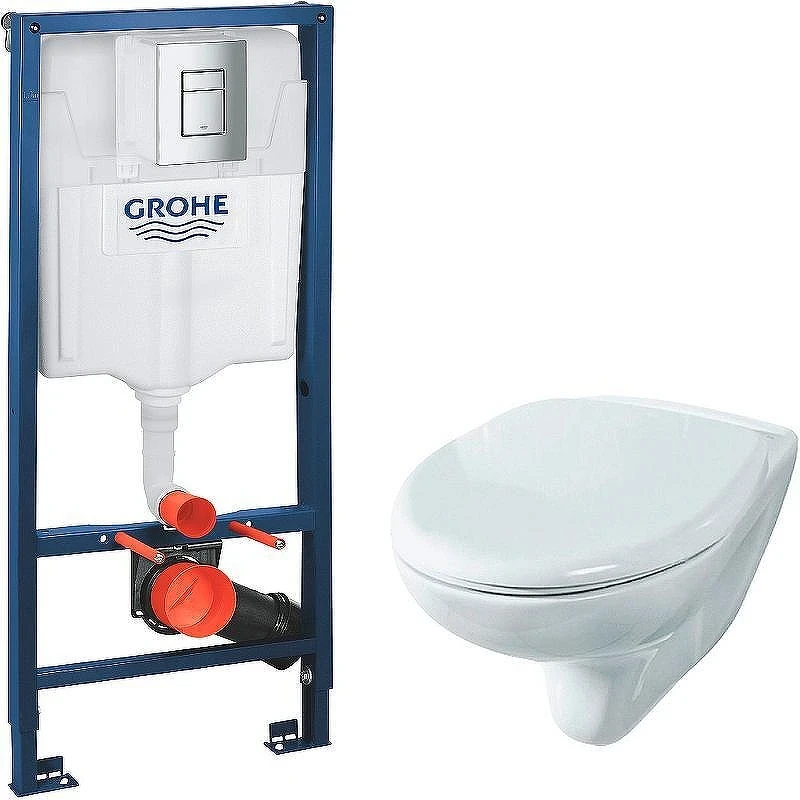Унитаз с инсталляцией Rosa Элеганс Люкс Вн УнБ32 4620008195438 + Grohe Rapid SL 38772001 с сиденьем Микролифт и клавишей смыва Хром