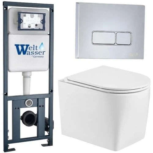Комплект унитаза с инсталляцией WeltWasser MARBERG 410 + NESENBACH 004 GL-WT + MAR 410 SE-CR 10000008941 цвет Белый глянцевый с сиденьем Микролифт и клавишей смыва цвет Хром