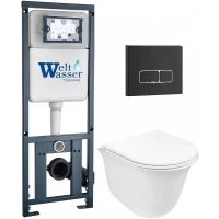 Комплект унитаза с инсталляцией WeltWasser MARBERG 410 + TELBACH 004 GL-WT + MAR 410 SE MT-BL 10000011129 цвет Белый глянцевый с сиденьем Микролифт и клавишей смыва цвет Черный матовый