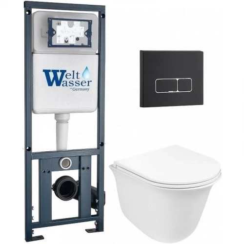 Комплект унитаза с инсталляцией WeltWasser MARBERG 410 + TELBACH 004 GL-WT + MAR 410 SE MT-BL 10000011129 цвет Белый глянцевый с сиденьем Микролифт и клавишей смыва цвет Черный матовый