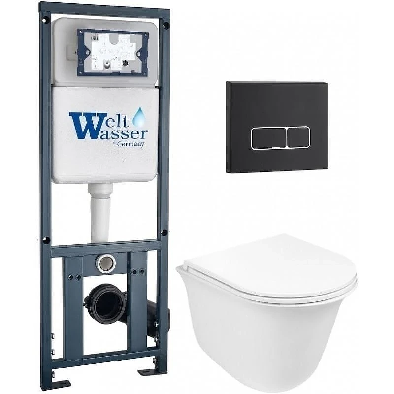 Комплект унитаза с инсталляцией WeltWasser MARBERG 410 + TELBACH 004 GL-WT + MAR 410 SE MT-BL 10000011129 цвет Белый глянцевый с сиденьем Микролифт и клавишей смыва цвет Черный матовый
