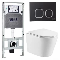 Комплект унитаза с инсталляцией WeltWasser AMBERG 506 ST + SALZBACH 043 GL-WT + AMBERG RD-BL 10000011504 цвет Белый глянцевый с сиденьем Микролифт и клавишей смыва цвет Черный