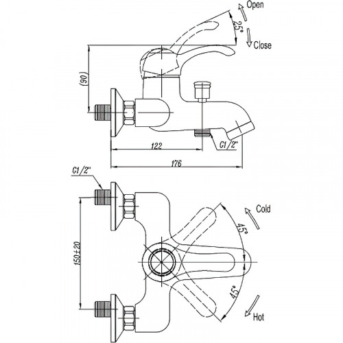 Смеситель для ванны Cezares Lira-C-VDM1-03 Золото латунь на стену