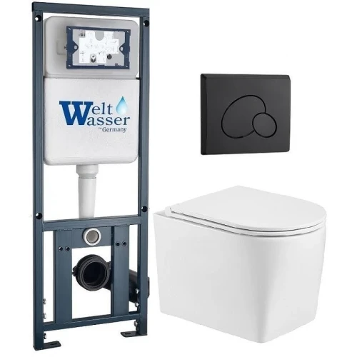 Комплект унитаза с инсталляцией WeltWasser MARBERG 410 + NESENBACH 004 GL-WT + MAR 410 RD MT-BL 10000011720 цвет Белый глянцевый с сиденьем Микролифт и клавишей смыва цвет Черный матовый