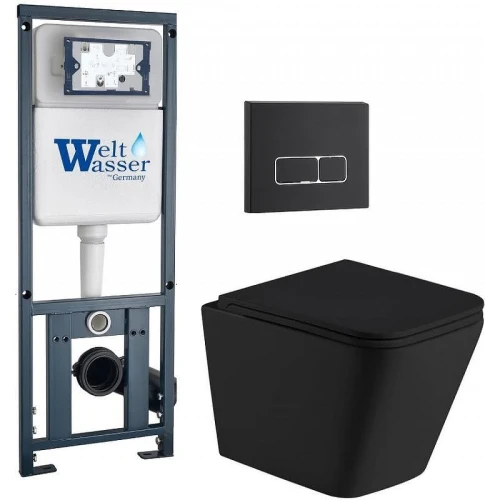 Комплект унитаза с инсталляцией WeltWasser MARBERG 410 + GELBACH 043 MT-BL + MAR 410 SE MT-BL 10000012000 цвет Черный матовый с сиденьем Микролифт и клавишей смыва цвет Черный матовый