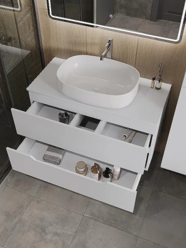 Тумба с раковиной Orange Line 100 Li-100TuwMDF+B04-600W подвесная Белая матовая