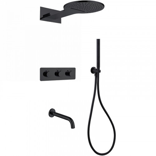 Душевая система Abber Wasser Kreis AF8150B с термостатом Черная матовая латунь встраиваемый