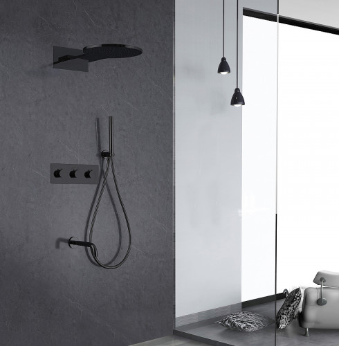 Душевая система Abber Wasser Kreis AF8150B с термостатом Черная матовая латунь встраиваемый