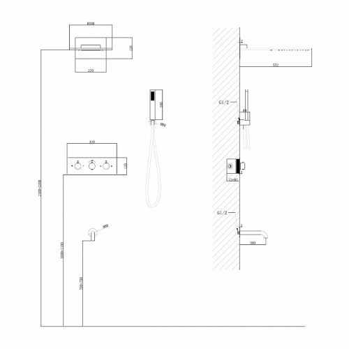 Душевая система Abber Wasser Kreis AF8150B с термостатом Черная матовая латунь встраиваемый