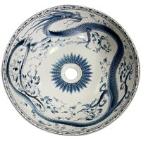 Раковина-чаша Bronze de Luxe Dynasty 40 4008 Белая Синяя фаянс накладная