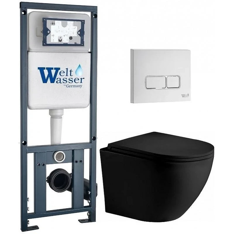 Комплект унитаза с инсталляцией WeltWasser MARBERG 410 + MERZBACH 043 XL MT-BL + MAR 410 SE GL-WT 10000014144 цвет Белый глянцевый с сиденьем Микролифт и клавишей смыва цвет Белый глянцевый