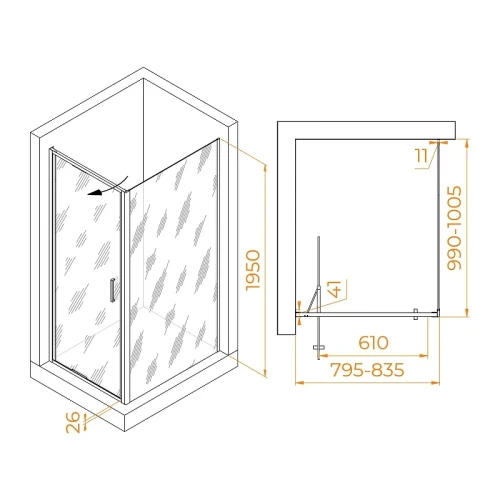 Душевой уголок RGW Stilvoll 80x100 703214580-14 профиль цвет Черный стекло прозрачное