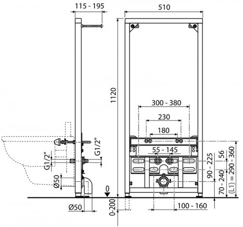 Инсталляция Ravak X01704 для биде Красная нержавеющая сталь