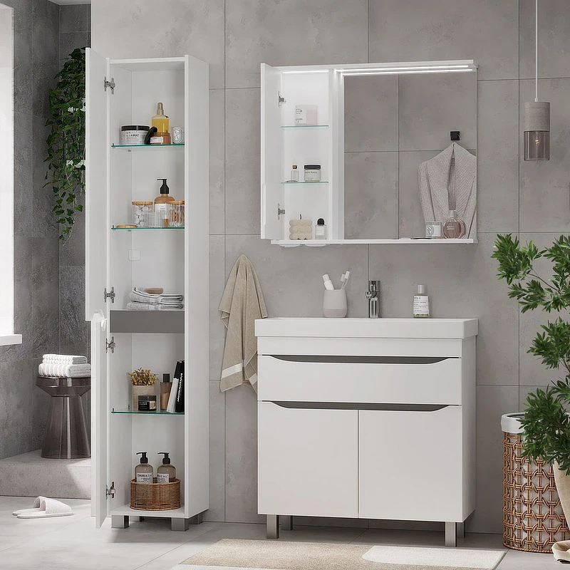Зеркало со шкафом Volna Lake 80 L zsLAKE80.L-01 с подсветкой Белое