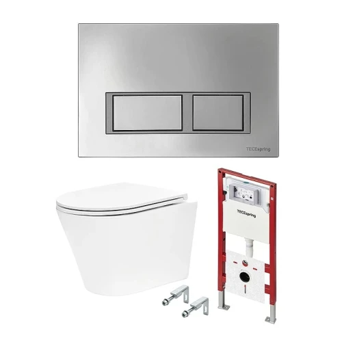 Унитаз с инсталляцией Tece TECEspring base K401201WCK цвет Белый с сиденьем Микролифт и клавишей смыва цвет Хром глянцевый