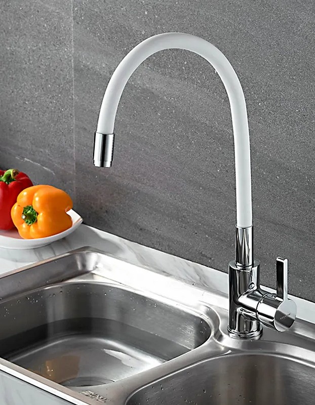 Смеситель для кухни Ledeme Rainbow 4898-3L Хром Белый латунь