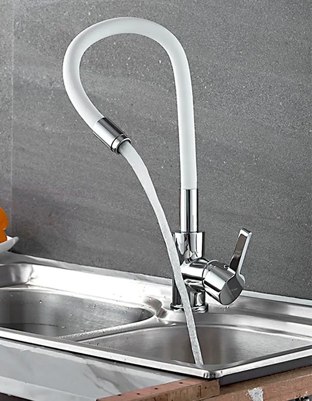 Смеситель для кухни Ledeme Rainbow 4898-3L Хром Белый латунь