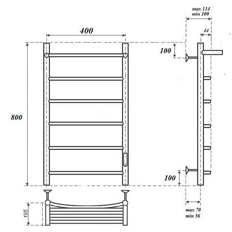 Электрический полотенцесушитель Point Афина PN04848PW П5 400x800 с полкой, диммер справа Белый